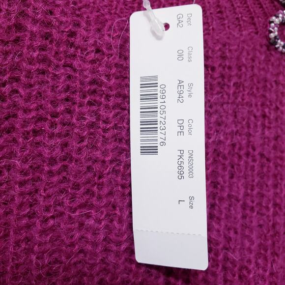 NWT J. CREW Ribbed Knit Crew Neck Sweater Beaded Wool Alpaca Pink Women's Large - Picture 3 of 10